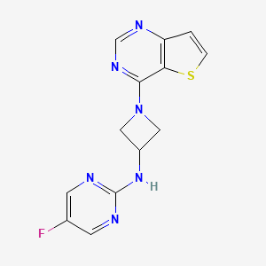 molecular formula C13H11FN6S B2822708 5-Fluoro-N-(1-thieno[3,2-d]pyrimidin-4-ylazetidin-3-yl)pyrimidin-2-amine CAS No. 2415516-51-5
