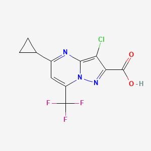 molecular formula C11H7ClF3N3O2 B2822739 3-氯-5-环丙基-7-(三氟甲基)嘧啶并[1,5-a]嘧啶-2-羧酸 CAS No. 797809-11-1