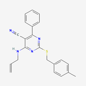 molecular formula C22H20N4S B2822749 4-(Allylamino)-2-[(4-methylbenzyl)sulfanyl]-6-phenyl-5-pyrimidinecarbonitrile CAS No. 320422-40-0