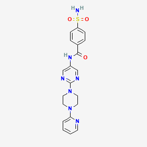 molecular formula C20H21N7O3S B2822859 N-(2-(4-(吡啶-2-基)哌嗪-1-基)嘧啶-5-基)-4-磺酰胺基苯甲酰胺 CAS No. 1396889-35-2