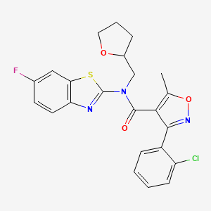 molecular formula C23H19ClFN3O3S B2822871 3-(2-chlorophenyl)-N-(6-fluorobenzo[d]thiazol-2-yl)-5-methyl-N-((tetrahydrofuran-2-yl)methyl)isoxazole-4-carboxamide CAS No. 1172868-03-9