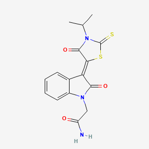 molecular formula C16H15N3O3S2 B2822879 (Z)-2-(3-(3-isopropyl-4-oxo-2-thioxothiazolidin-5-ylidene)-2-oxoindolin-1-yl)acetamide CAS No. 879193-91-6