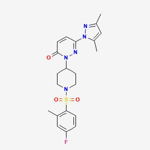 molecular formula C21H24FN5O3S B2822887 6-(3,5-Dimethylpyrazol-1-yl)-2-[1-(4-fluoro-2-methylphenyl)sulfonylpiperidin-4-yl]pyridazin-3-one CAS No. 2380009-04-9