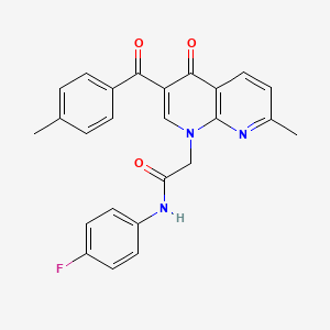 molecular formula C25H20FN3O3 B2822890 N-(4-fluorophenyl)-2-(7-methyl-3-(4-methylbenzoyl)-4-oxo-1,8-naphthyridin-1(4H)-yl)acetamide CAS No. 894908-10-2