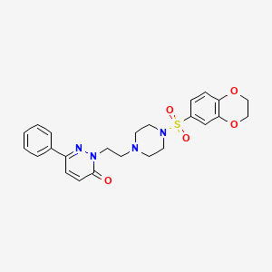 molecular formula C24H26N4O5S B2822899 2-(2-(4-((2,3-dihydrobenzo[b][1,4]dioxin-6-yl)sulfonyl)piperazin-1-yl)ethyl)-6-phenylpyridazin-3(2H)-one CAS No. 1105250-17-6