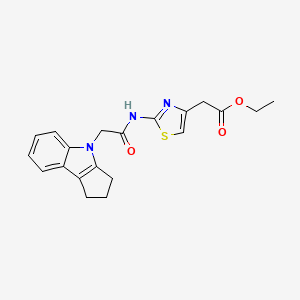 molecular formula C20H21N3O3S B2822902 ethyl 2-(2-(2-(2,3-dihydrocyclopenta[b]indol-4(1H)-yl)acetamido)thiazol-4-yl)acetate CAS No. 1203028-82-3
