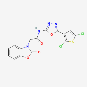 molecular formula C15H8Cl2N4O4S B2822910 N-(5-(2,5-dichlorothiophen-3-yl)-1,3,4-oxadiazol-2-yl)-2-(2-oxobenzo[d]oxazol-3(2H)-yl)acetamide CAS No. 1203233-27-5