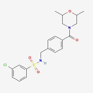 molecular formula C20H23ClN2O4S B2822976 3-chloro-N-{4-[(2,6-dimethyl-4-morpholinyl)carbonyl]benzyl}benzenesulfonamide CAS No. 690245-47-7