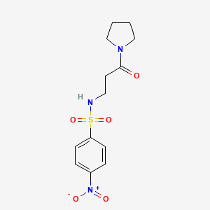 molecular formula C13H17N3O5S B2822993 4-Nitro-N-(3-oxo-3-(pyrrolidin-1-yl)propyl)benzenesulfonamide CAS No. 925886-35-7