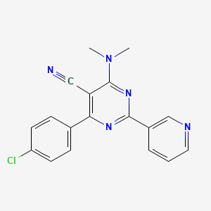 molecular formula C18H14ClN5 B2822994 4-(4-Chlorophenyl)-6-(dimethylamino)-2-(3-pyridinyl)-5-pyrimidinecarbonitrile CAS No. 320417-53-6