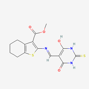 molecular formula C15H15N3O4S2 B2823004 methyl 2-(((4,6-dioxo-2-thioxotetrahydropyrimidin-5(2H)-ylidene)methyl)amino)-4,5,6,7-tetrahydrobenzo[b]thiophene-3-carboxylate CAS No. 1021230-04-5