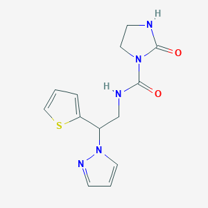 molecular formula C13H15N5O2S B2823018 N-(2-(1H-吡唑-1-基)-2-(噻吩-2-基)乙基)-2-氧代咪唑啉-1-羧酰胺 CAS No. 2034344-77-7