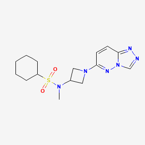 molecular formula C15H22N6O2S B2823037 N-(1-([1,2,4]三唑并[4,3-b]吡啶-6-基)氮杂环丙酰基)-N-甲基环己烷磺酰胺 CAS No. 2309734-35-6