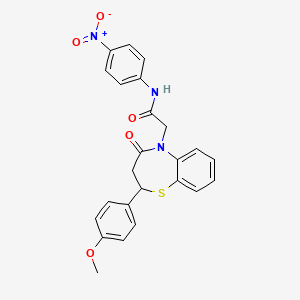 molecular formula C24H21N3O5S B2823039 2-(2-(4-methoxyphenyl)-4-oxo-3,4-dihydrobenzo[b][1,4]thiazepin-5(2H)-yl)-N-(4-nitrophenyl)acetamide CAS No. 847486-75-3