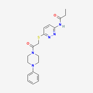 molecular formula C19H23N5O2S B2823040 N-(6-((2-氧代-2-(4-苯基哌嗪-1-基)乙基)硫)吡咯啉-3-基)丙酰胺 CAS No. 1021135-71-6