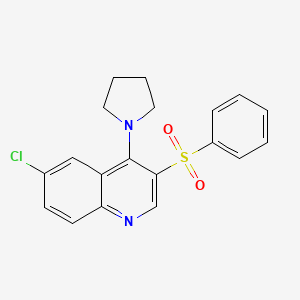 molecular formula C19H17ClN2O2S B2823050 3-(Benzenesulfonyl)-6-chloro-4-(pyrrolidin-1-yl)quinoline CAS No. 866811-95-2