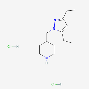 molecular formula C13H25Cl2N3 B2823058 4-[(3,5-Diethylpyrazol-1-yl)methyl]piperidine;dihydrochloride CAS No. 1909306-36-0