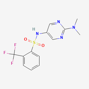 molecular formula C13H13F3N4O2S B2823063 N-(2-(dimethylamino)pyrimidin-5-yl)-2-(trifluoromethyl)benzenesulfonamide CAS No. 1396861-66-7