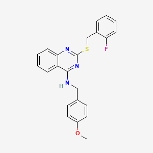 molecular formula C23H20FN3OS B2823065 2-[(2-fluorophenyl)methylsulfanyl]-N-[(4-methoxyphenyl)methyl]quinazolin-4-amine CAS No. 688355-47-7