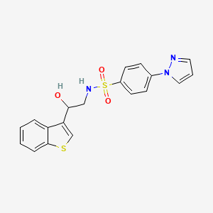 molecular formula C19H17N3O3S2 B2823066 N-(2-(benzo[b]thiophen-3-yl)-2-hydroxyethyl)-4-(1H-pyrazol-1-yl)benzenesulfonamide CAS No. 2034570-99-3