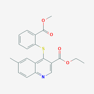 molecular formula C21H19NO4S B2823070 Ethyl 4-{[2-(methoxycarbonyl)phenyl]sulfanyl}-6-methyl-3-quinolinecarboxylate CAS No. 477847-14-6