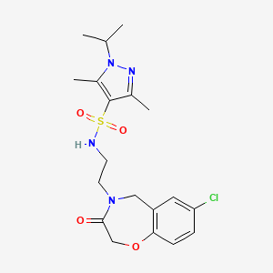 molecular formula C19H25ClN4O4S B2823071 N-(2-(7-chloro-3-oxo-2,3-dihydrobenzo[f][1,4]oxazepin-4(5H)-yl)ethyl)-1-isopropyl-3,5-dimethyl-1H-pyrazole-4-sulfonamide CAS No. 1903720-05-7