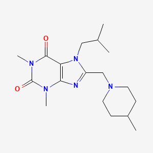 molecular formula C18H29N5O2 B2823072 1,3-Dimethyl-8-[(4-methylpiperidin-1-yl)methyl]-7-(2-methylpropyl)purine-2,6-dione CAS No. 851941-62-3