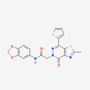 molecular formula C19H14N4O4S2 B2823086 N-(benzo[d][1,3]dioxol-5-yl)-2-(2-methyl-4-oxo-7-(thiophen-2-yl)thiazolo[4,5-d]pyridazin-5(4H)-yl)acetamide CAS No. 941968-92-9