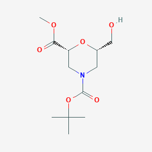 molecular formula C12H21NO6 B2823109 (2R,6S)-4-叔丁基-2-甲基-6-(羟甲基)吗啉-2,4-二羧酸二叔丁酯 CAS No. 1951425-25-4