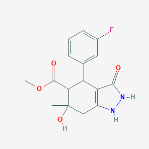 molecular formula C16H17FN2O4 B282311 methyl 4-(3-fluorophenyl)-3,6-dihydroxy-6-methyl-4,5,6,7-tetrahydro-1H-indazole-5-carboxylate 