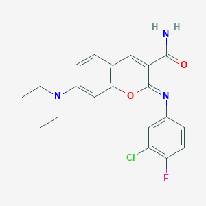 molecular formula C20H19ClFN3O2 B2823115 (2E)-2-[(3-chloro-4-fluorophenyl)imino]-7-(diethylamino)-2H-chromene-3-carboxamide CAS No. 314026-01-2