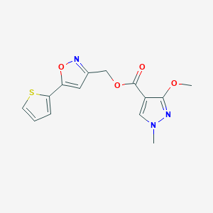 molecular formula C14H13N3O4S B2823118 (5-(thiophen-2-yl)isoxazol-3-yl)methyl 3-methoxy-1-methyl-1H-pyrazole-4-carboxylate CAS No. 1203275-01-7