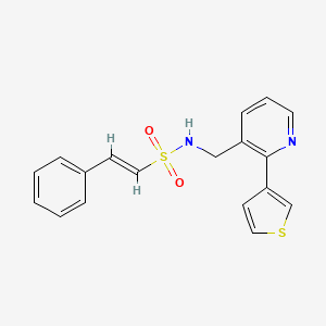 molecular formula C18H16N2O2S2 B2823145 (E)-2-phenyl-N-((2-(thiophen-3-yl)pyridin-3-yl)methyl)ethenesulfonamide CAS No. 2035001-54-6