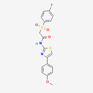 molecular formula C18H15FN2O4S2 B2823170 2-((4-fluorophenyl)sulfonyl)-N-(4-(4-methoxyphenyl)thiazol-2-yl)acetamide CAS No. 895469-86-0