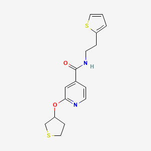 molecular formula C16H18N2O2S2 B2823190 2-((tetrahydrothiophen-3-yl)oxy)-N-(2-(thiophen-2-yl)ethyl)isonicotinamide CAS No. 2034240-24-7