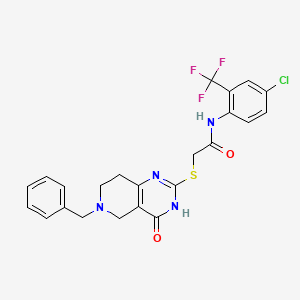 molecular formula C23H20ClF3N4O2S B2823193 2-((6-苄基-4-氧代-3,4,5,6,7,8-六氢吡啶并[4,3-d]嘧啶-2-基)硫)-N-(4-氯-2-(三氟甲基)苯基)乙酰胺 CAS No. 1029777-07-8