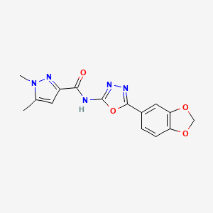 molecular formula C15H13N5O4 B2823194 N-(5-(苯并[d][1,3]二噁唑-5-基)-1,3,4-氧代-2-基)-1,5-二甲基-1H-吡唑-3-甲酰胺 CAS No. 1170547-37-1