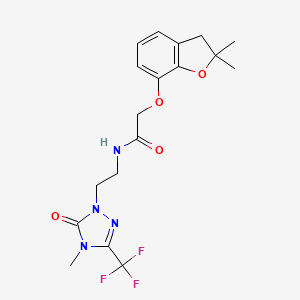 molecular formula C18H21F3N4O4 B2823196 2-((2,2-dimethyl-2,3-dihydrobenzofuran-7-yl)oxy)-N-(2-(4-methyl-5-oxo-3-(trifluoromethyl)-4,5-dihydro-1H-1,2,4-triazol-1-yl)ethyl)acetamide CAS No. 1421491-01-1
