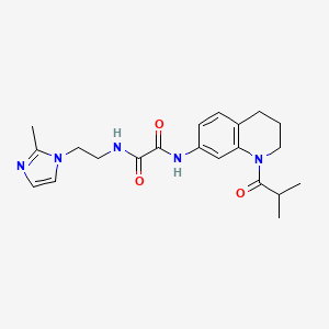 molecular formula C21H27N5O3 B2823200 N1-(1-异丁酰-1,2,3,4-四氢喹啉-7-基)-N2-(2-(2-甲基-1H-咪唑-1-基)乙基)草酰胺 CAS No. 1327321-30-1