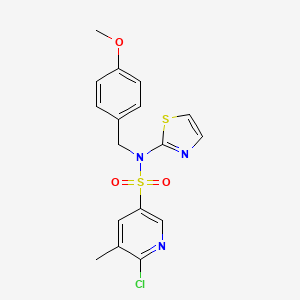 molecular formula C17H16ClN3O3S2 B2823211 6-chloro-N-[(4-methoxyphenyl)methyl]-5-methyl-N-(1,3-thiazol-2-yl)pyridine-3-sulfonamide CAS No. 1376376-84-9