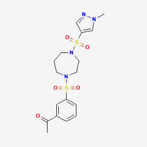 molecular formula C17H22N4O5S2 B2823229 1-(3-((4-((1-methyl-1H-pyrazol-4-yl)sulfonyl)-1,4-diazepan-1-yl)sulfonyl)phenyl)ethanone CAS No. 2034403-22-8