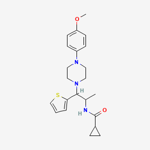 molecular formula C22H29N3O2S B2823234 N-(1-(4-(4-methoxyphenyl)piperazin-1-yl)-1-(thiophen-2-yl)propan-2-yl)cyclopropanecarboxamide CAS No. 863017-41-8