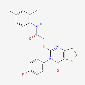 molecular formula C22H20FN3O2S2 B2823242 N-(2,4-dimethylphenyl)-2-[[3-(4-fluorophenyl)-4-oxo-6,7-dihydrothieno[3,2-d]pyrimidin-2-yl]sulfanyl]acetamide CAS No. 687561-33-7