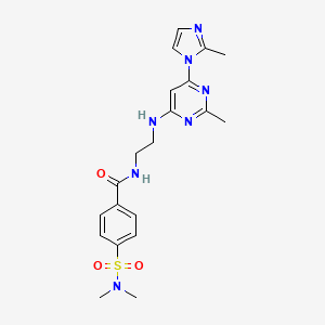 molecular formula C20H25N7O3S B2823254 4-(N,N-dimethylsulfamoyl)-N-(2-((2-methyl-6-(2-methyl-1H-imidazol-1-yl)pyrimidin-4-yl)amino)ethyl)benzamide CAS No. 1207022-80-7