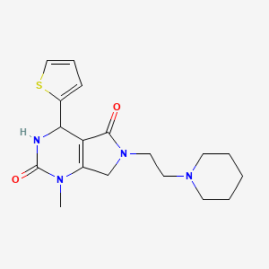 molecular formula C18H24N4O2S B2823256 1-methyl-6-(2-(piperidin-1-yl)ethyl)-4-(thiophen-2-yl)-3,4,6,7-tetrahydro-1H-pyrrolo[3,4-d]pyrimidine-2,5-dione CAS No. 1170238-36-4