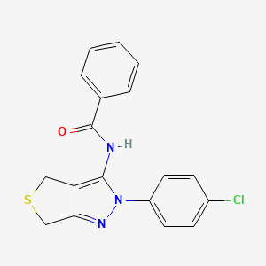 molecular formula C18H14ClN3OS B2823259 N-[2-(4-chlorophenyl)-4,6-dihydrothieno[3,4-c]pyrazol-3-yl]benzamide CAS No. 392252-91-4