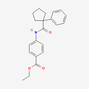 molecular formula C21H23NO3 B2823267 乙酸-4-((苯基环戊基)羰基氨基)苯甲酸酯 CAS No. 332392-05-9