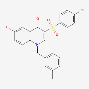 molecular formula C23H17ClFNO3S B2823268 3-(4-Chlorophenyl)sulfonyl-6-fluoro-1-[(3-methylphenyl)methyl]quinolin-4-one CAS No. 866808-98-2