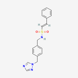 molecular formula C18H18N4O2S B2823290 (E)-2-phenyl-N-[[4-(1,2,4-triazol-1-ylmethyl)phenyl]methyl]ethenesulfonamide CAS No. 1223865-53-9