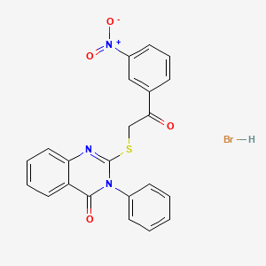 molecular formula C22H16BrN3O4S B2823305 2-{[2-(3-硝基苯基)-2-氧代乙基]硫基}-3-苯基-3,4-二氢喹唑啉-4-酮盐酸盐 CAS No. 474879-71-5